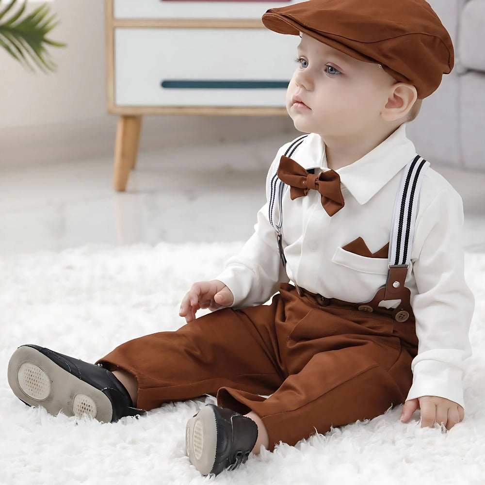 Boys 3-Piece Formal Bow Tie Set – Cotton Shirt, Suspender Pants, Long Sleeve, Ideal for Weddings and Special Occasions 2