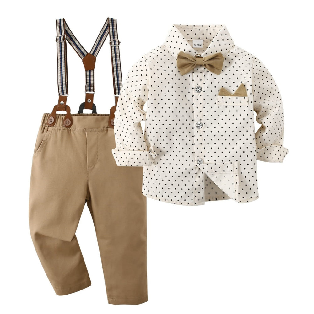 Boys 3-Piece Formal Bow Tie Set – Cotton Shirt, Suspender Pants, Long Sleeve, Ideal for Weddings and Special Occasions 4