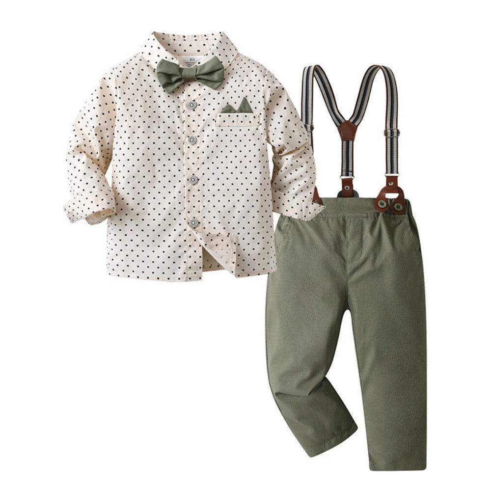 Boys 3-Piece Formal Bow Tie Set – Cotton Shirt, Suspender Pants, Long Sleeve, Ideal for Weddings and Special Occasions 6