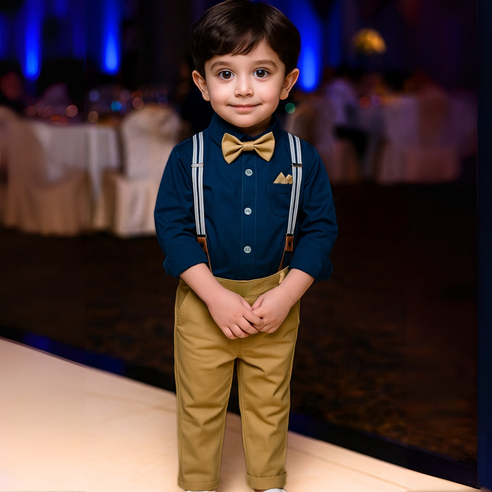 Boys 3-Piece Formal Bow Tie Set – Cotton Shirt, Suspender Pants, Long Sleeve, Ideal for Weddings and Special Occasions 7