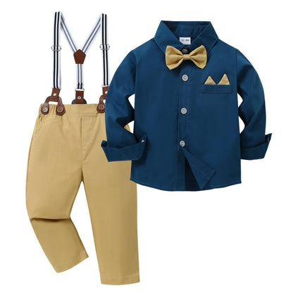 Boys 3-Piece Formal Bow Tie Set – Cotton Shirt, Suspender Pants, Long Sleeve, Ideal for Weddings and Special Occasions 8