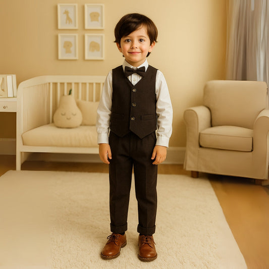 Boys Suit Set with Bow Tie – Elegant Kids Suit for Weddings and Special Occasions, Available in Multiple Sizes and Colors 0